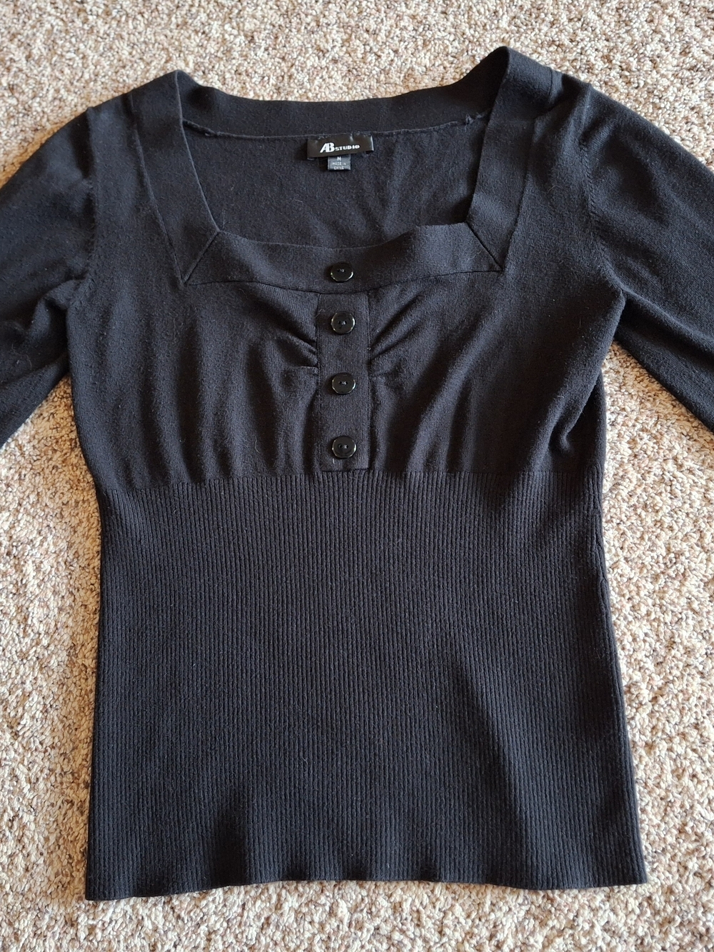 AB Studio Black Knit Top with Square Neck